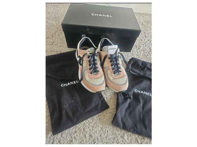 Sneakers Chanel in Pelle e Tessuto Rosa Nero Bianco Grigio - vista 6