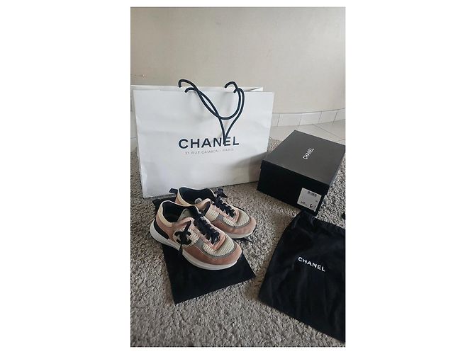 Sneakers Chanel in Pelle e Tessuto Rosa Nero Bianco Grigio - vista 7
