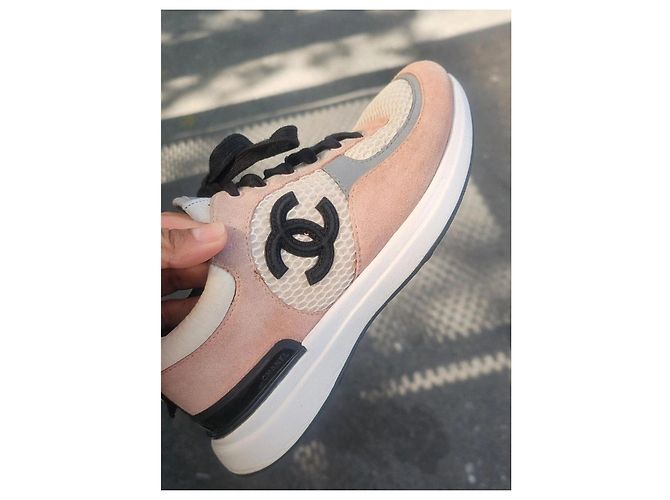 Sneakers Chanel in Pelle e Tessuto Rosa Nero Bianco Grigio - vista 9