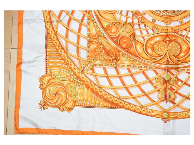 Sciarpa Hermès Monete E Simboli Dei Parisii 90 cm Sete Arancione RAK - vista 2