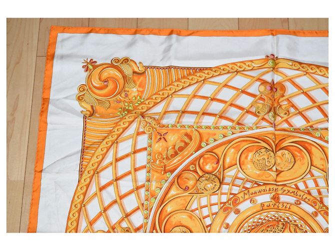 Sciarpa Hermès Monete E Simboli Dei Parisii 90 cm Sete Arancione RAK - vista 5