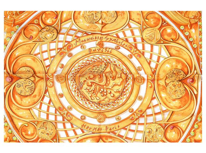 Sciarpa Hermès Monete E Simboli Dei Parisii 90 cm Sete Arancione RAK - vista 7