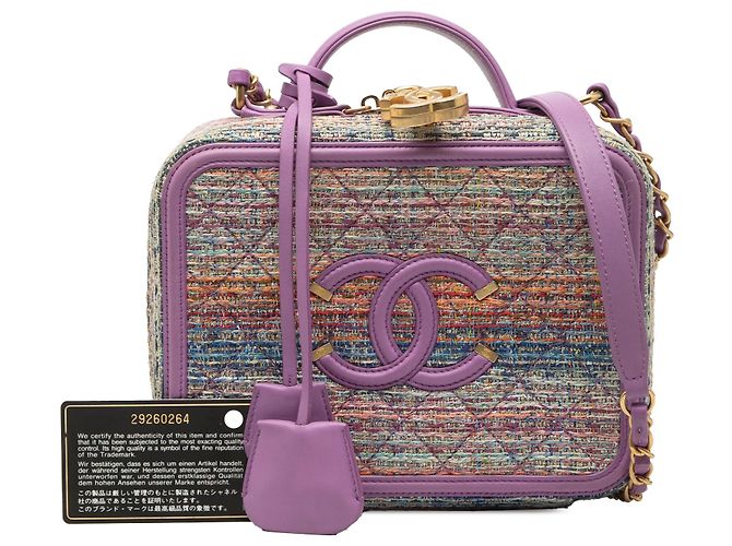 Chanel Viola Media Tweed CC Filigrana Vanity Case Porpora - vista 8