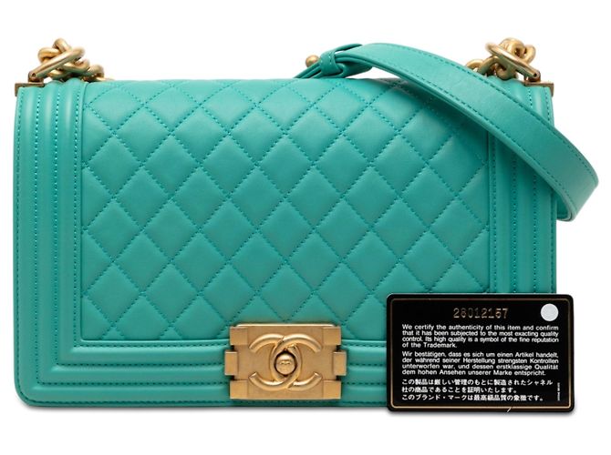 Chanel Blu Antico Medio Boy Flap in Pelle di Agnello Turchese - vista 8
