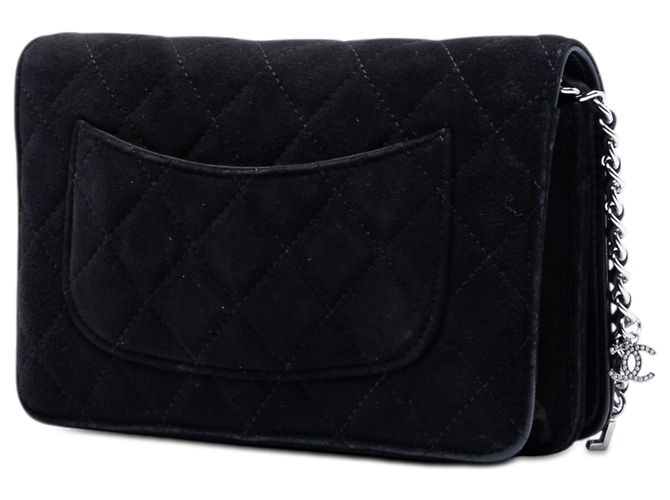 Wallet On Chain Chanel Schwarze gesteppte Wildleder Cocostellar Geldbörse mit Kette - Ansicht 2