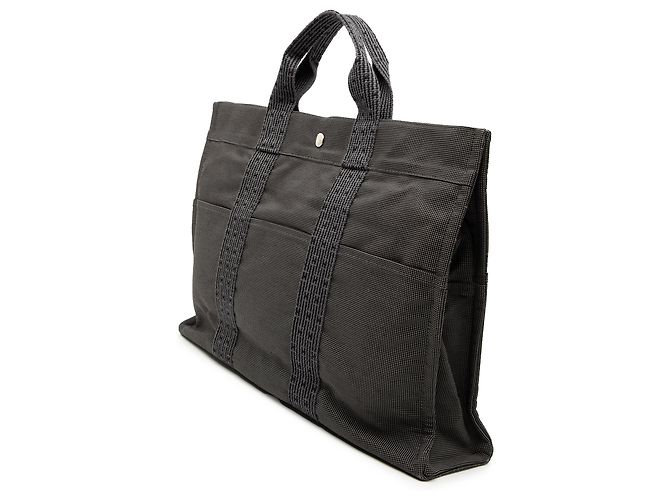 Hermès Tasche Herline MM aus grauem Canvas Braun Anthrazitgrau - Ansicht 2