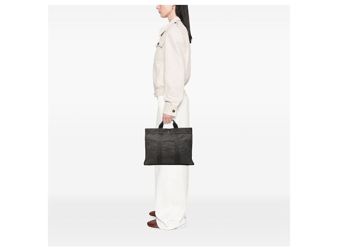 Hermès Tasche Herline MM aus grauem Canvas Braun Anthrazitgrau - Ansicht 6