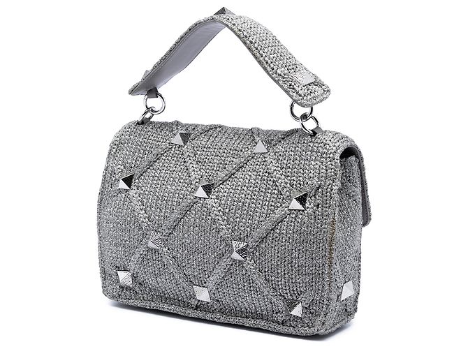 Valentino Große silberne Metallic-Strick-Roman-Studiertasche - Ansicht 2