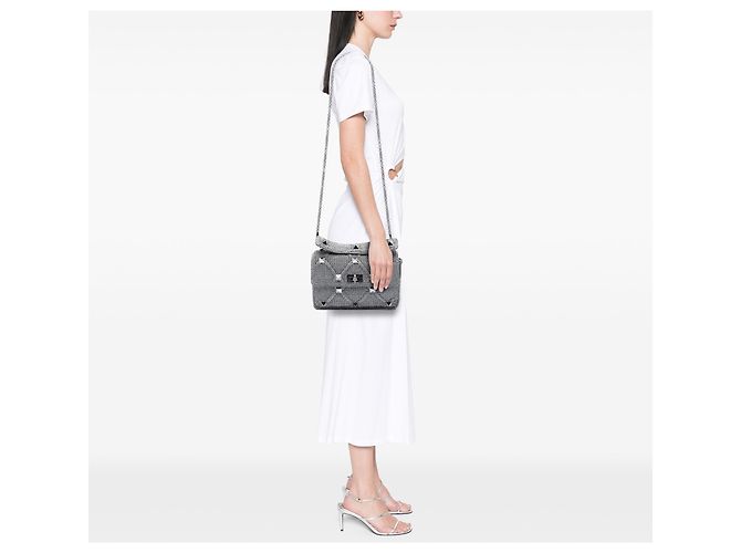 Valentino Große silberne Metallic-Strick-Roman-Studiertasche - Ansicht 6