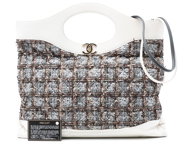 Chanel Graue Große Tweed 31 Einkaufstasche Braun - Ansicht 8