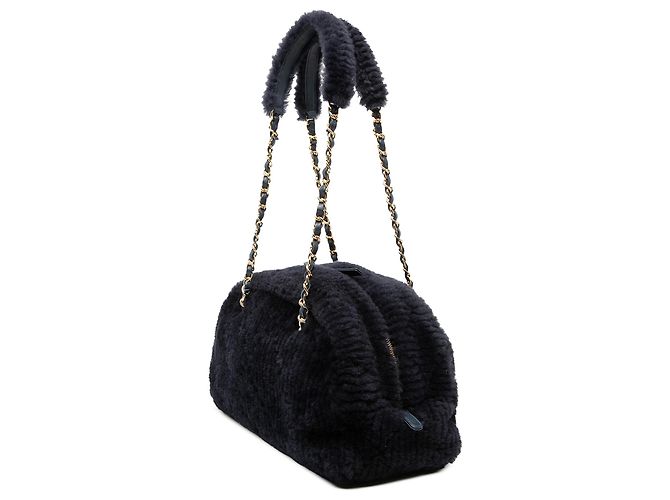 Große gesteppte Shearling Bowlingtasche Chanel Blue Coco Neigh Blau Marineblau - Ansicht 2