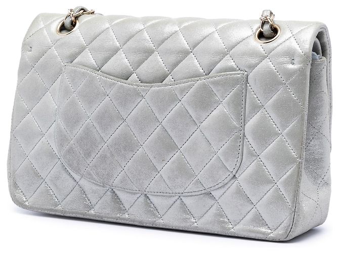 Chanel Argento Medio Classico Iridescente Pelle di Agnello Doppio Flap - vista 2