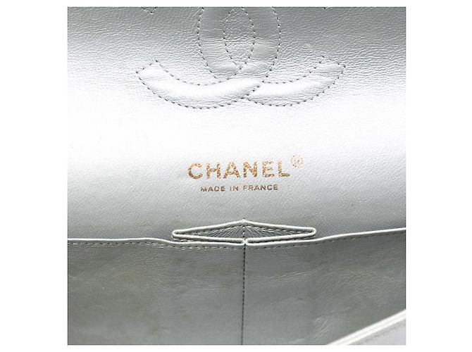 Chanel Argento Medio Classico Iridescente Pelle di Agnello Doppio Flap - vista 5