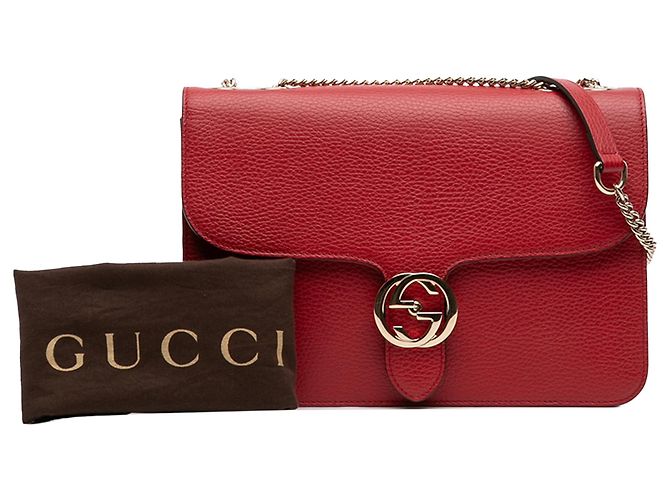 Gucci Rosso Medio Dollar Pelle di Vitello Borsa a Spalla Interlocking G - vista 10