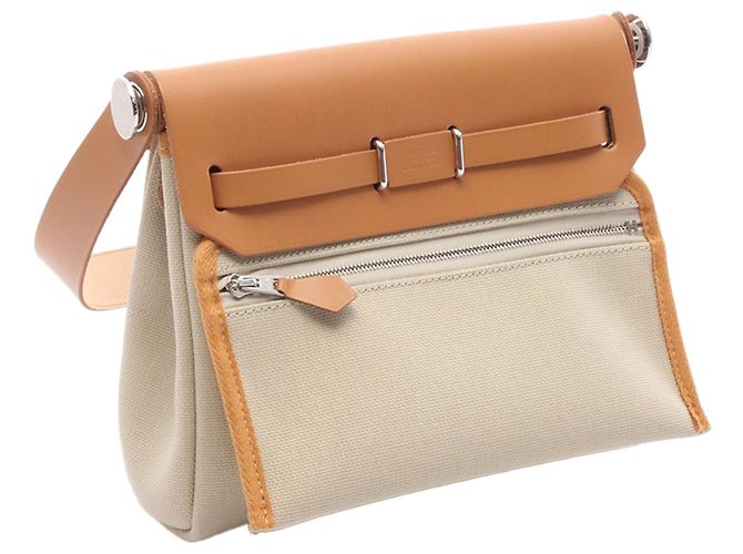 Herbag Zip 20 in Tela Militare Marrone e Vacca Hunter di Hermès Carne - vista 2