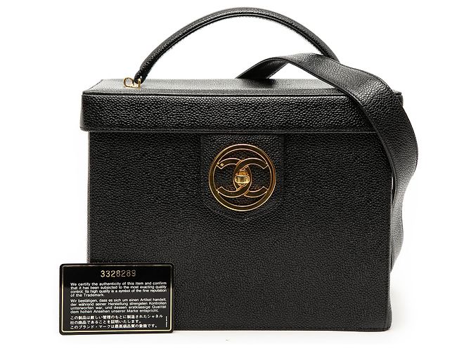 Vanity Scatola da trucco in caviar nero CC di Chanel - vista 9