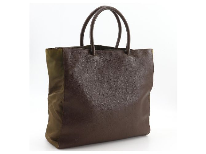 Borsa/tote in pelle di vitello marrone e nylon Prada - vista 3