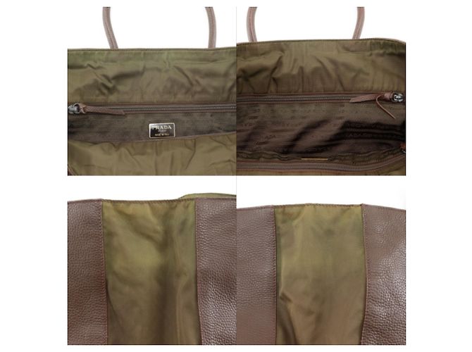 Borsa/tote in pelle di vitello marrone e nylon Prada - vista 8