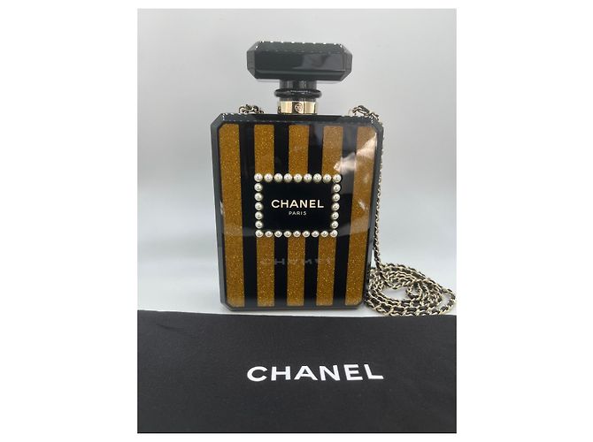 CHANEL Limitierte Auflage 2017 Seltene Parfümflasche Minaudière Perlen-Clutch & ein Staubbeutel Schwarz Golden Gold hardware - Ansicht 2