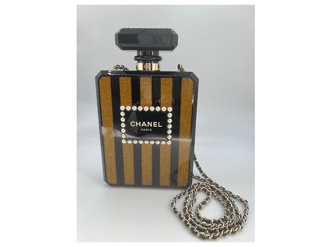 CHANEL Limitierte Auflage 2017 Seltene Parfümflasche Minaudière Perlen-Clutch & ein Staubbeutel Schwarz Golden Gold hardware - Ansicht 3