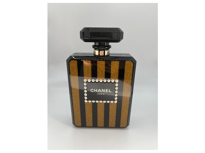 CHANEL Limitierte Auflage 2017 Seltene Parfümflasche Minaudière Perlen-Clutch & ein Staubbeutel Schwarz Golden Gold hardware - Ansicht 4