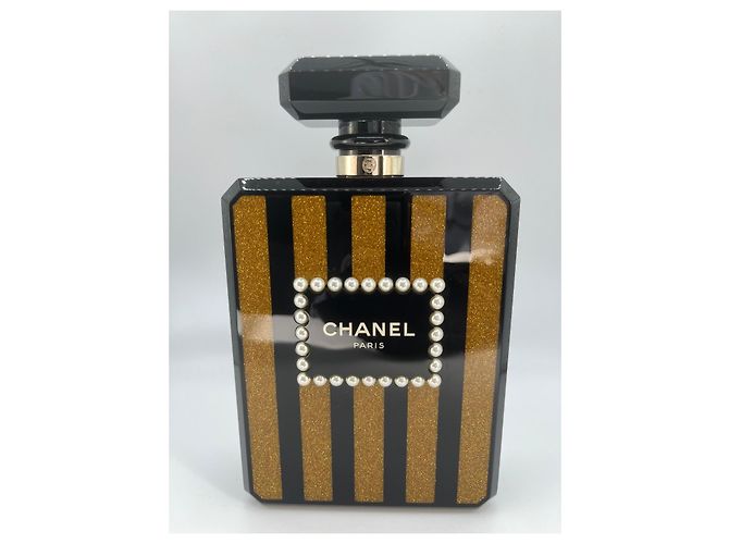 CHANEL Limitierte Auflage 2017 Seltene Parfümflasche Minaudière Perlen-Clutch & ein Staubbeutel Schwarz Golden Gold hardware - Ansicht 8