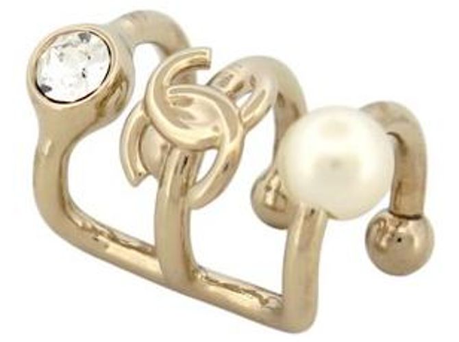 NUOVO 1 ORECCHINO CHANEL EAR CUFF LOGO CC PERLA STRASS IN METALLO DORATO D'oro - vista 2