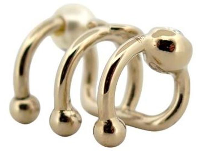 NUOVO 1 ORECCHINO CHANEL EAR CUFF LOGO CC PERLA STRASS IN METALLO DORATO D'oro - vista 4