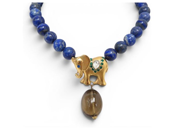 COLLANA PHILIPPE FERRANDIS PENDENTE ELEFANTE PERLE LAPIS LAZULI Blu - vista 2