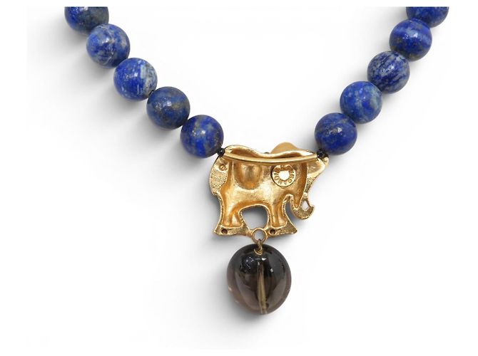 COLLANA PHILIPPE FERRANDIS PENDENTE ELEFANTE PERLE LAPIS LAZULI Blu - vista 3