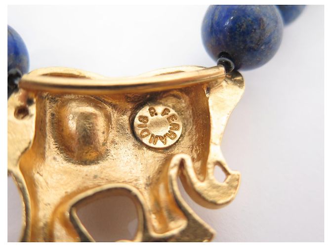 COLLANA PHILIPPE FERRANDIS PENDENTE ELEFANTE PERLE LAPIS LAZULI Blu - vista 4