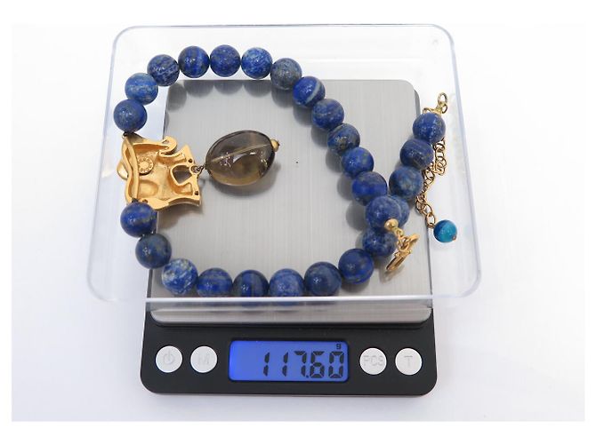 COLLANA PHILIPPE FERRANDIS PENDENTE ELEFANTE PERLE LAPIS LAZULI Blu - vista 6