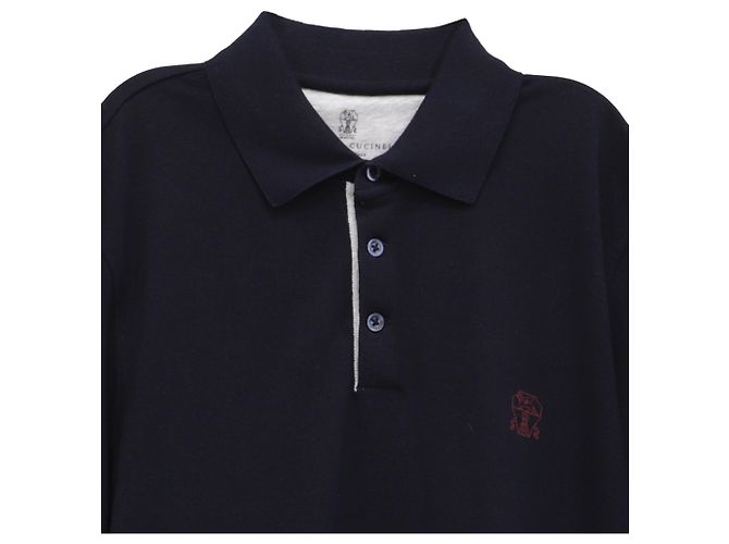 Polo en coton bleu marine avec logo brodé Brunello Cucinelli - vue 2