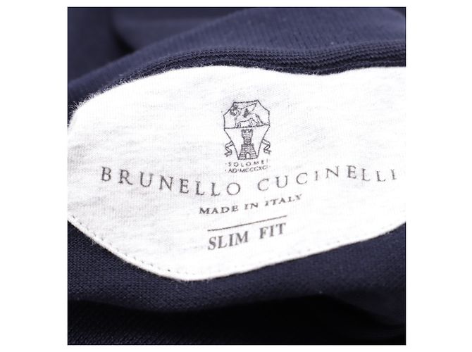 Polo en coton bleu marine avec logo brodé Brunello Cucinelli - vue 4