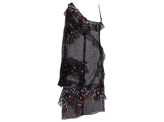 Givenchy Midi-Kleid mit Rüschendetails aus schwarser Seide Schwarz - Ansicht 4