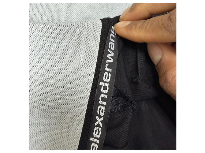 Pantalones con cinturilla de logo Alexander Wang en algodón negro - vista 3