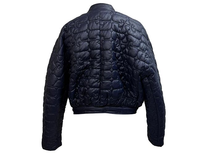 Ganni Quilted Cropped Jacket in Navy Blue Polyamide - view 2