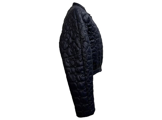Ganni Quilted Cropped Jacket in Navy Blue Polyamide - view 3