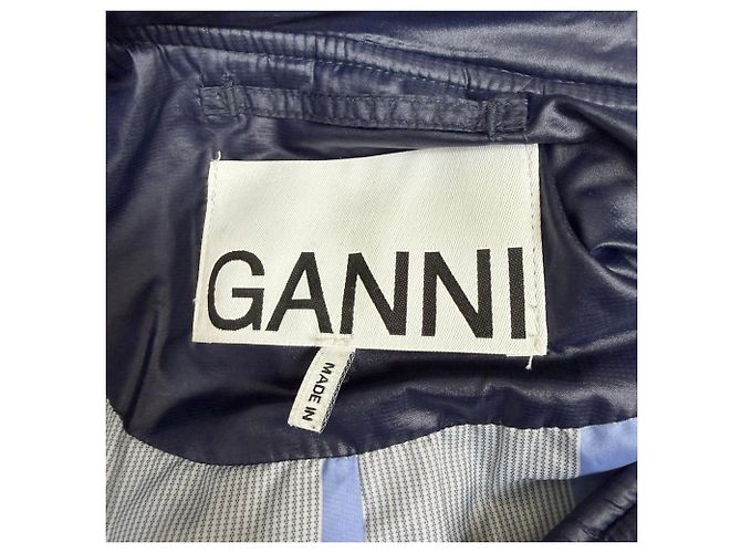 Ganni Quilted Cropped Jacket in Navy Blue Polyamide - view 4