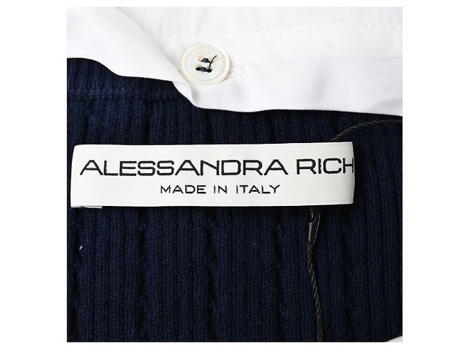 Cárdigan de punto trenzado Alessandra Rich en algodón azul marino - vista 4