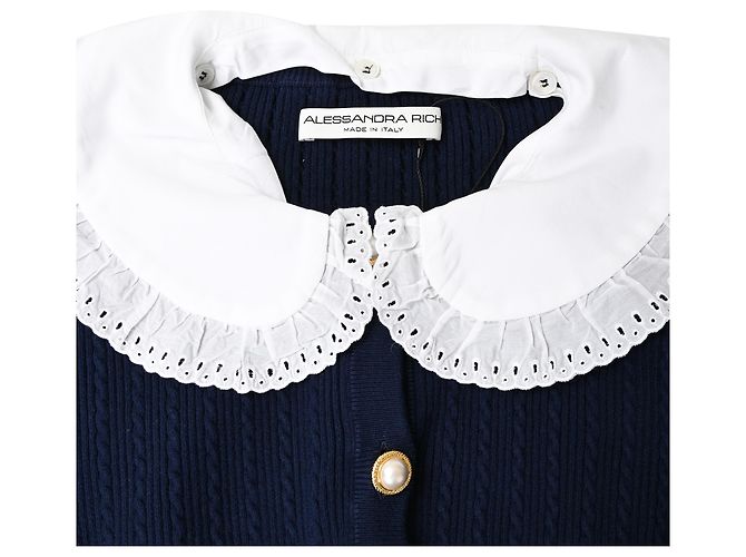 Cárdigan de punto trenzado Alessandra Rich en algodón azul marino - vista 5