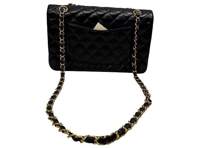 Timeless Borsa a Spalla Chanel Medium Classic Double-Flap in Pelle di Agnello Nera Nero - vista 3