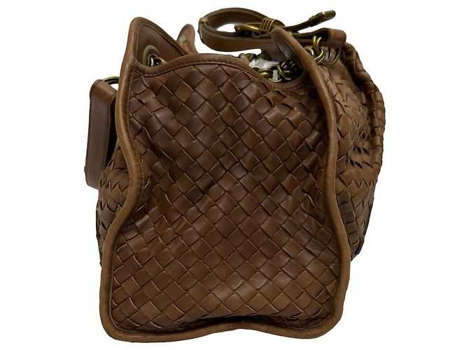 Borsa a Spalla Intrecciato in Pelle Marrone Bottega Veneta - vista 2