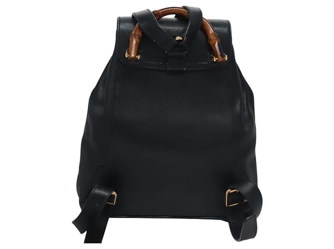 Bamboo Gucci Vintage Bambus-Rucksack aus Leder Mini Schwarz - Ansicht 2