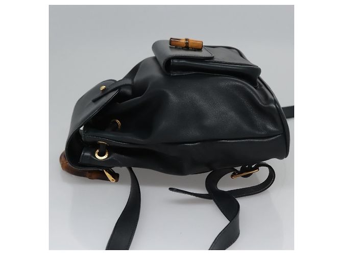 Bamboo Gucci Vintage Bambus-Rucksack aus Leder Mini Schwarz - Ansicht 4