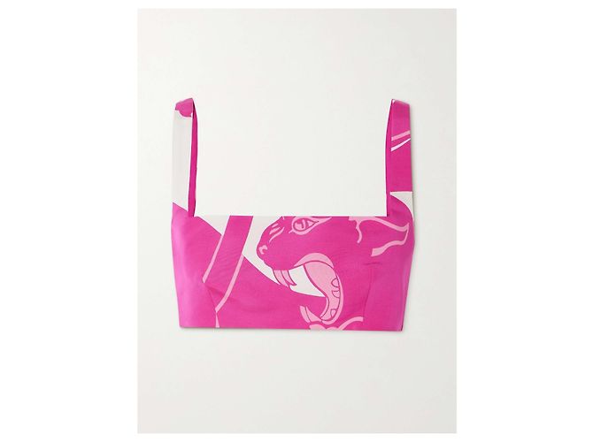 Valentino Garavani Top corto de seda con estampado de leopardo Blanco Fucsia - vista 2