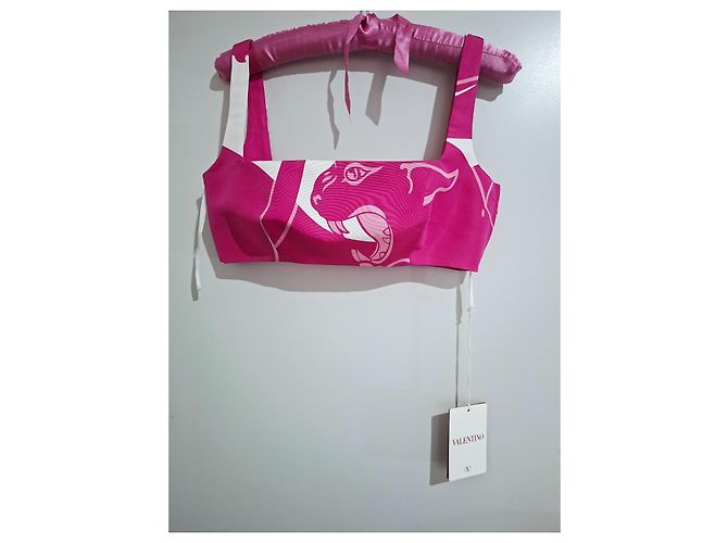 Valentino Garavani Top corto de seda con estampado de leopardo Blanco Fucsia - vista 3