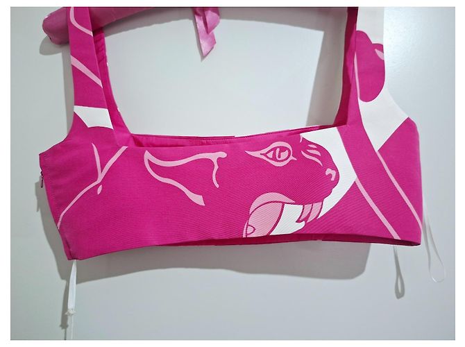 Valentino Garavani Top corto de seda con estampado de leopardo Blanco Fucsia - vista 4