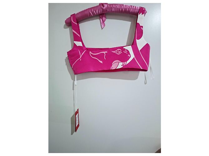 Valentino Garavani Top corto de seda con estampado de leopardo Blanco Fucsia - vista 5