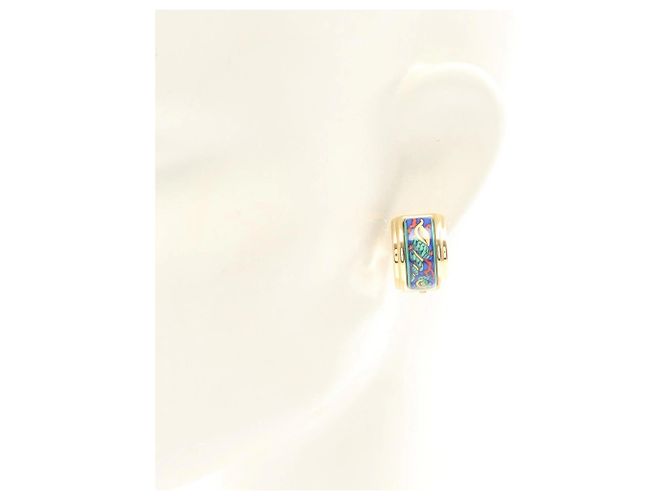 Orecchini a clip in smalto cloisonné Hermès Blu D'oro Verde - Ansicht 4